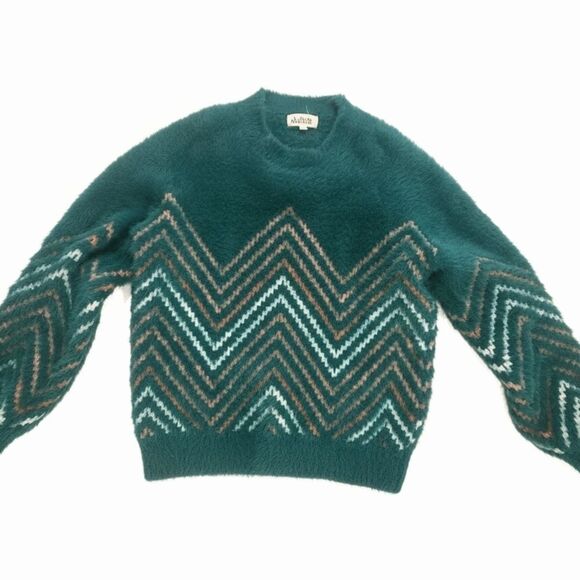 Listicle Sweaters - Listicle Teal Chevron Pattern Sweater